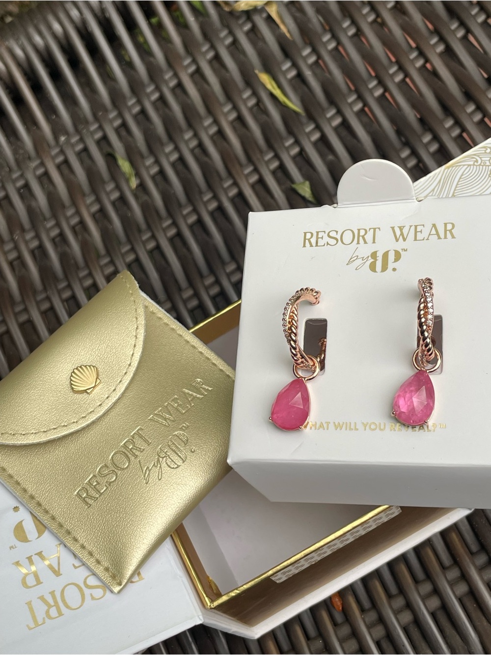 Resort Wear by BP - The Odessa - Rose Gold Hoop Earrings - Pink Topaz Teardrop